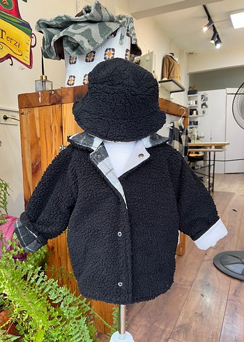 Gri Ekose Peluş Detaylı Erkek Bebek Ceket - Görsel 6