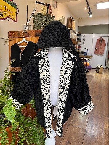 Etnik desenli çocuk mont şapka - Görsel 5