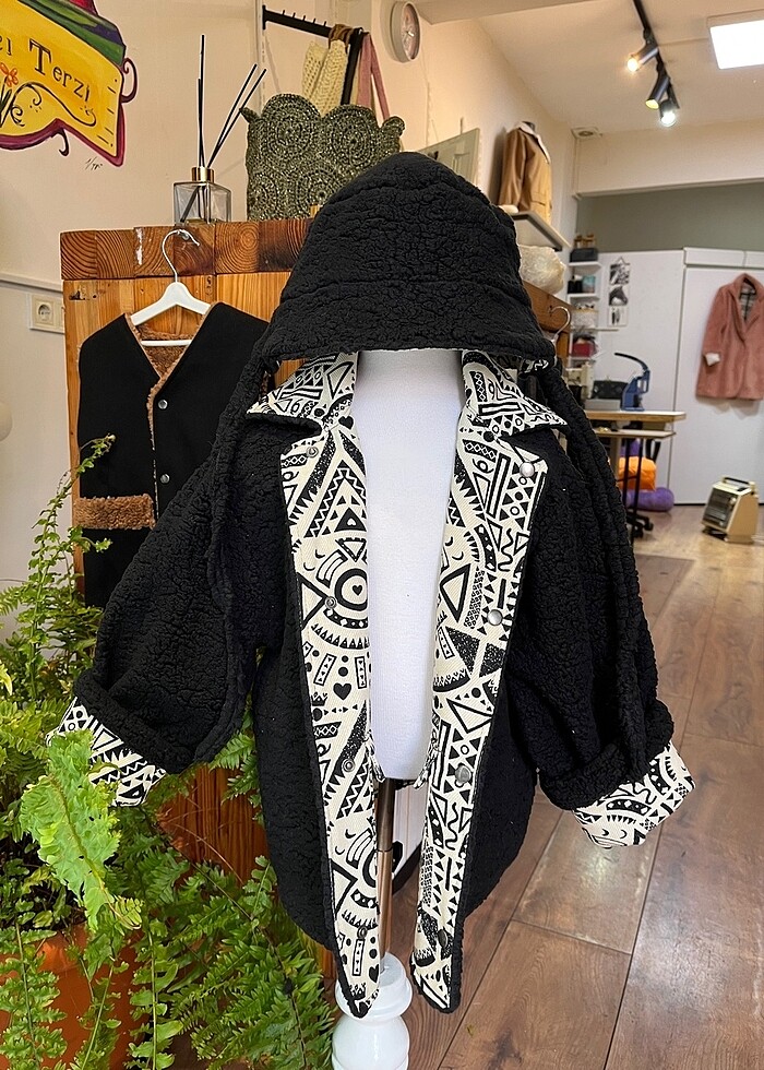 Etnik desenli çocuk mont şapka - Görsel 5