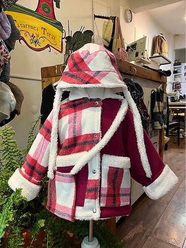 Zara Pembe ekoseli bebek mont şapka çanta