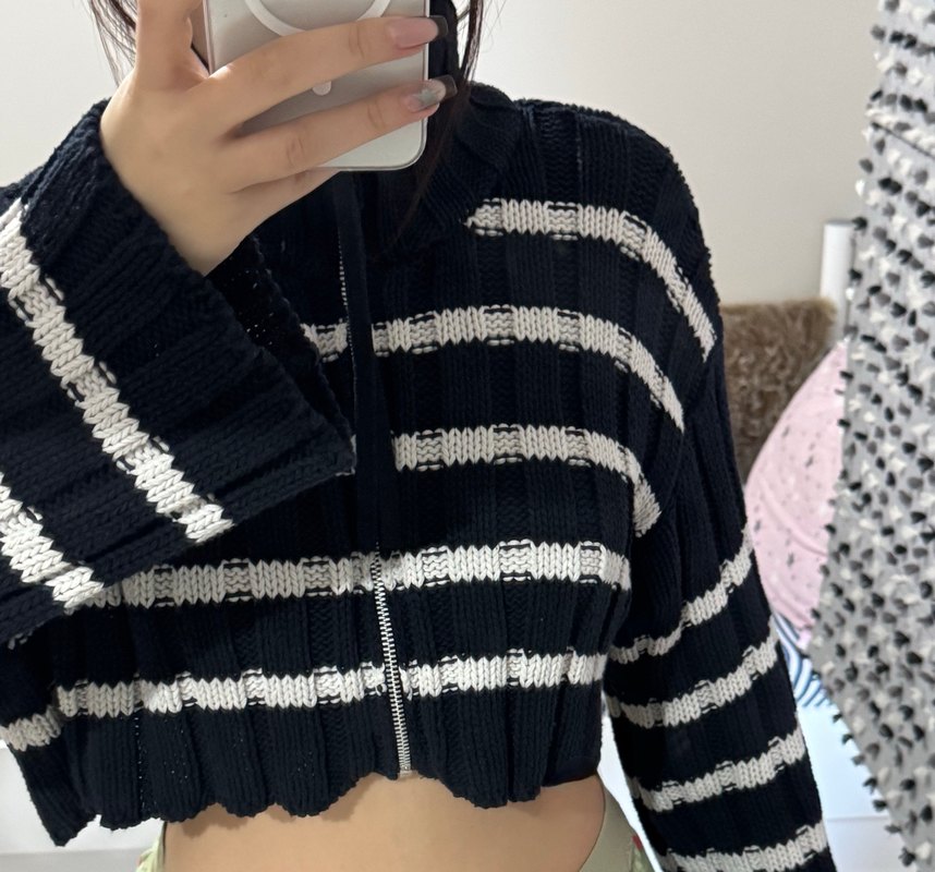 Yüksek Yakalı Çizgili Örgü Kadın Kazak Zara - Görsel 4