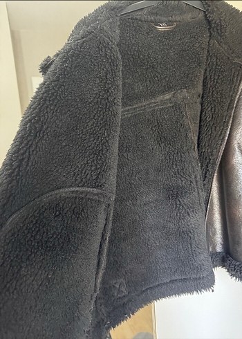 Kürklü Siyah Deri Biker Ceket Trendyolmilla - Görsel 2