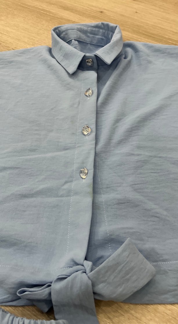 Mavi Kısa Kollu Keten Gömlek ve pantolon takım - Görsel 3