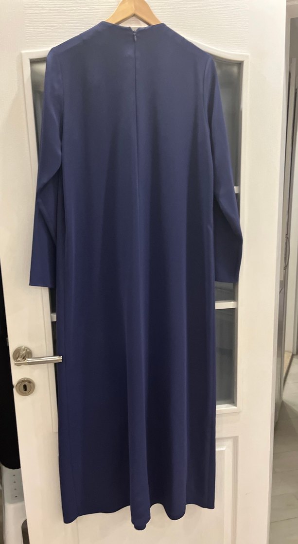 Lacivert Drapeli Uzun Kadın Elbise - Görsel 5