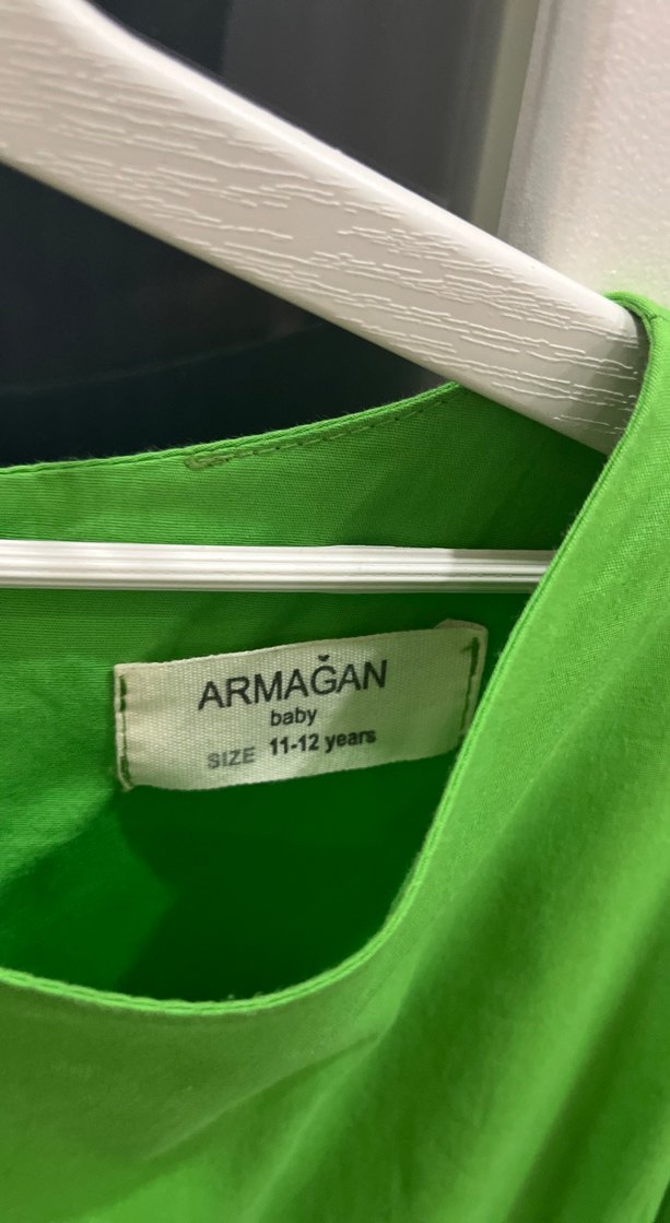 Yeşil Pamuklu Kumaş Astarlı Çocuk Elbise - Görsel 3