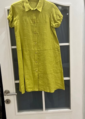 Bej Uzun Keten Elbise, Salaş Kesim - Görsel 4