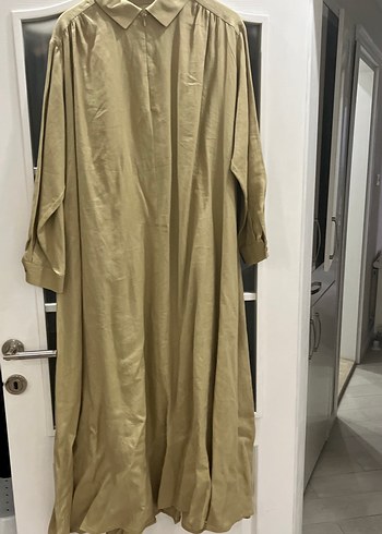 Bej Uzun Keten Elbise, Salaş Kesim - Görsel 3