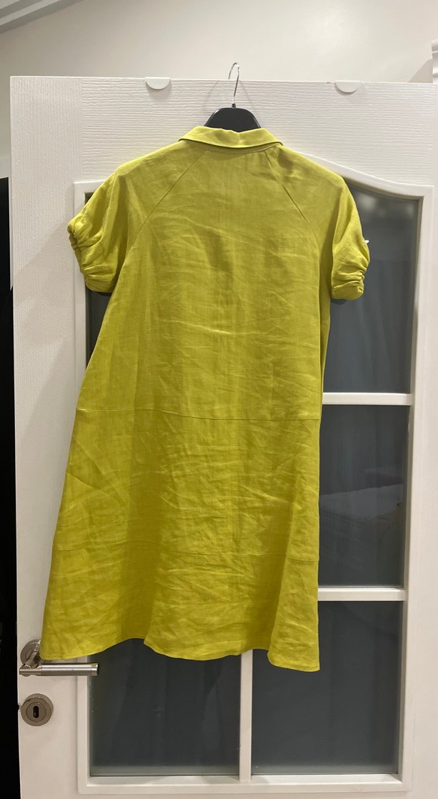 Bej Uzun Keten Elbise, Salaş Kesim - Görsel 5