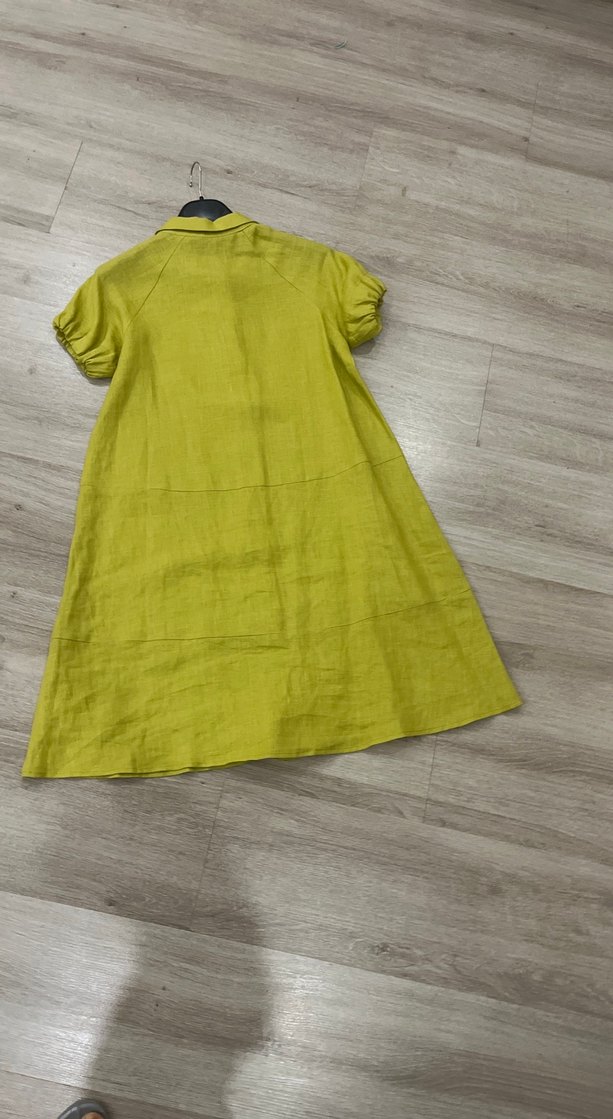 Düğmeli Kısa Kollu Keten Çocuk Elbise - Görsel 2