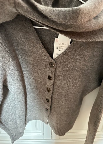 Gri Örgü Yün Kadın Hırka - Görsel 3