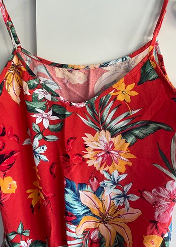 Çiçek Desenli Kırmızı Bohem Tulum - Görsel 4