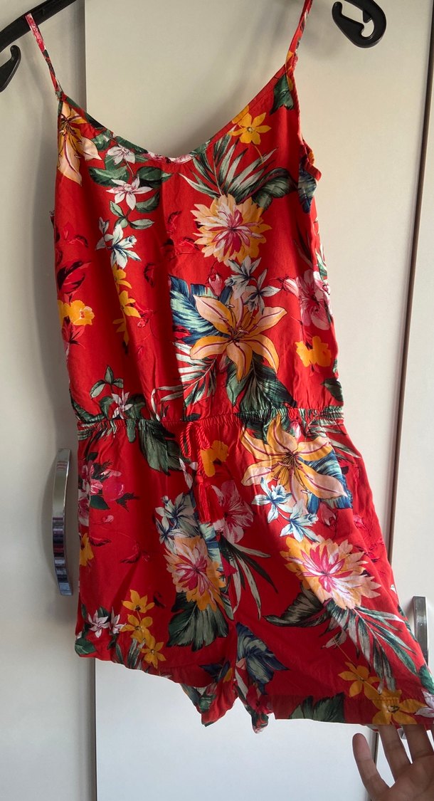 Çiçek Desenli Kırmızı Bohem Tulum - Görsel 3