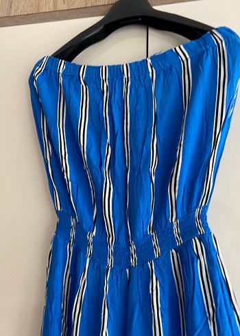 Mavi Çizgili Kadın Uzun Tulum - Görsel 5
