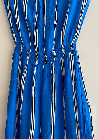 Mavi Çizgili Kadın Uzun Tulum - Görsel 8