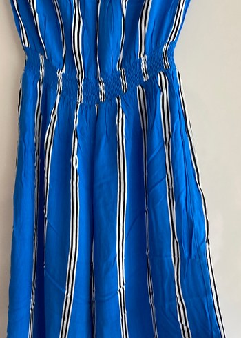 Mavi Çizgili Kadın Uzun Tulum - Görsel 9