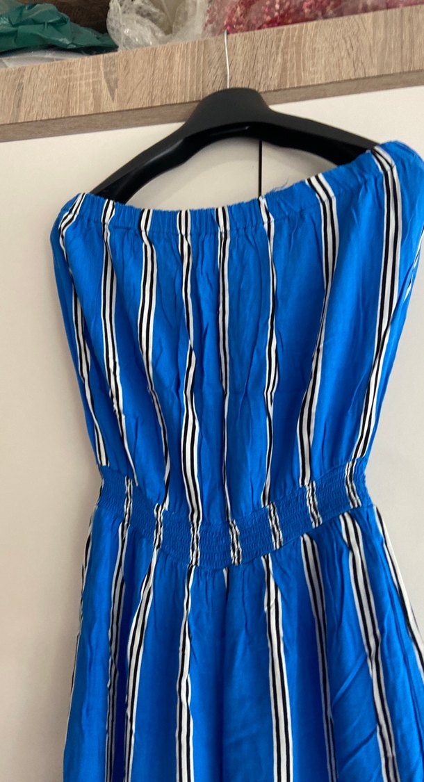 Mavi Çizgili Kadın Uzun Tulum - Görsel 5