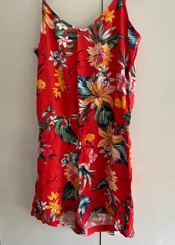 Çiçek Desenli Kırmızı Bohem Tulum - Görsel 4