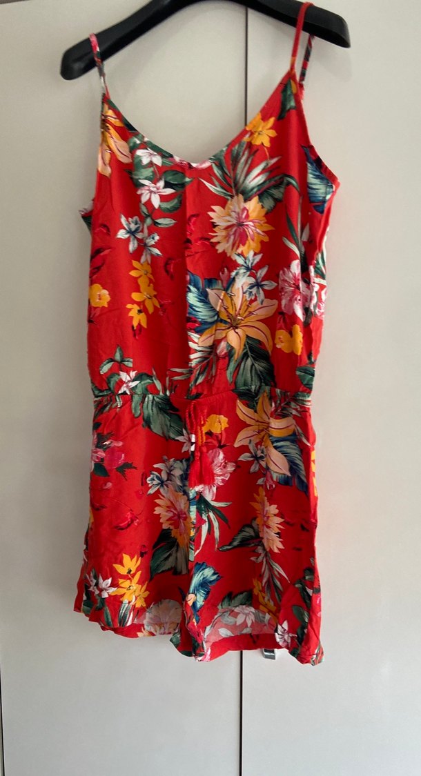 Çiçek Desenli Kırmızı Bohem Tulum - Görsel 4