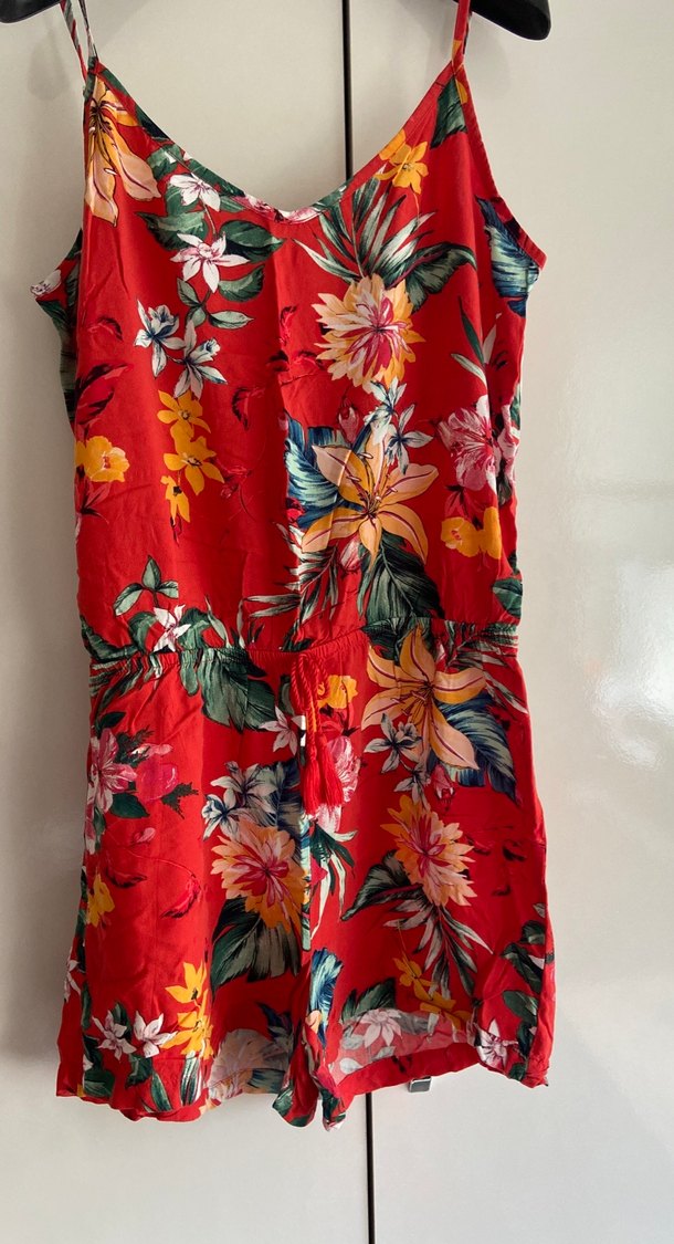 Çiçek Desenli Kırmızı Bohem Tulum - Görsel 2