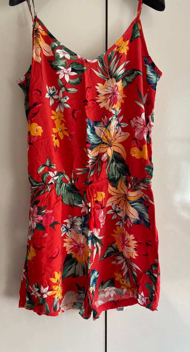 Çiçek Desenli Kırmızı Bohem Tulum - Görsel 3