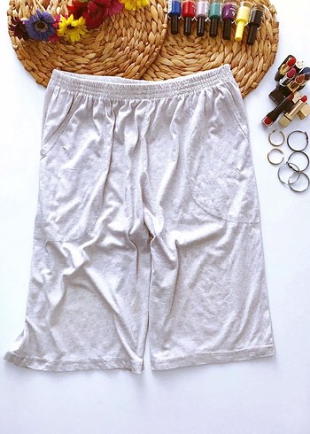 (XXL) BEJ BEL LASTİKLİ ŞIK SPOR TİWİL PENYE BERMUDA ŞORT KAPRİ - Görsel 3