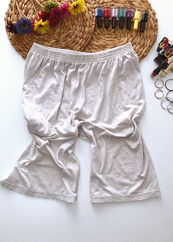 (XXL) BEJ BEL LASTİKLİ ŞIK SPOR TİWİL PENYE BERMUDA ŞORT KAPRİ - Görsel 2