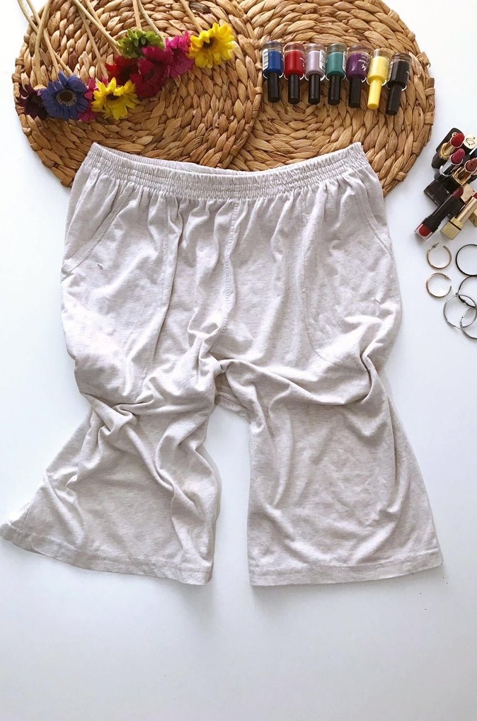 (XXL) BEJ BEL LASTİKLİ ŞIK SPOR TİWİL PENYE BERMUDA ŞORT KAPRİ - Görsel 2