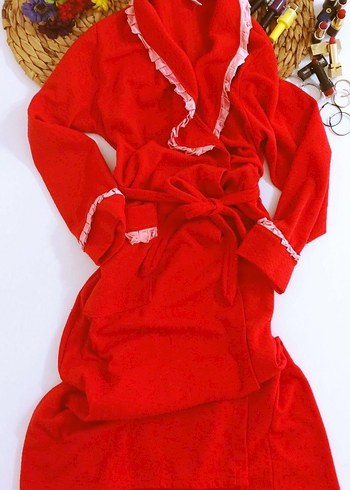 (42) KIRMIZI SATEN FİYONK DETAYLI ŞIK SPOR PAMUK UZUN SABAHLIK - Görsel 4