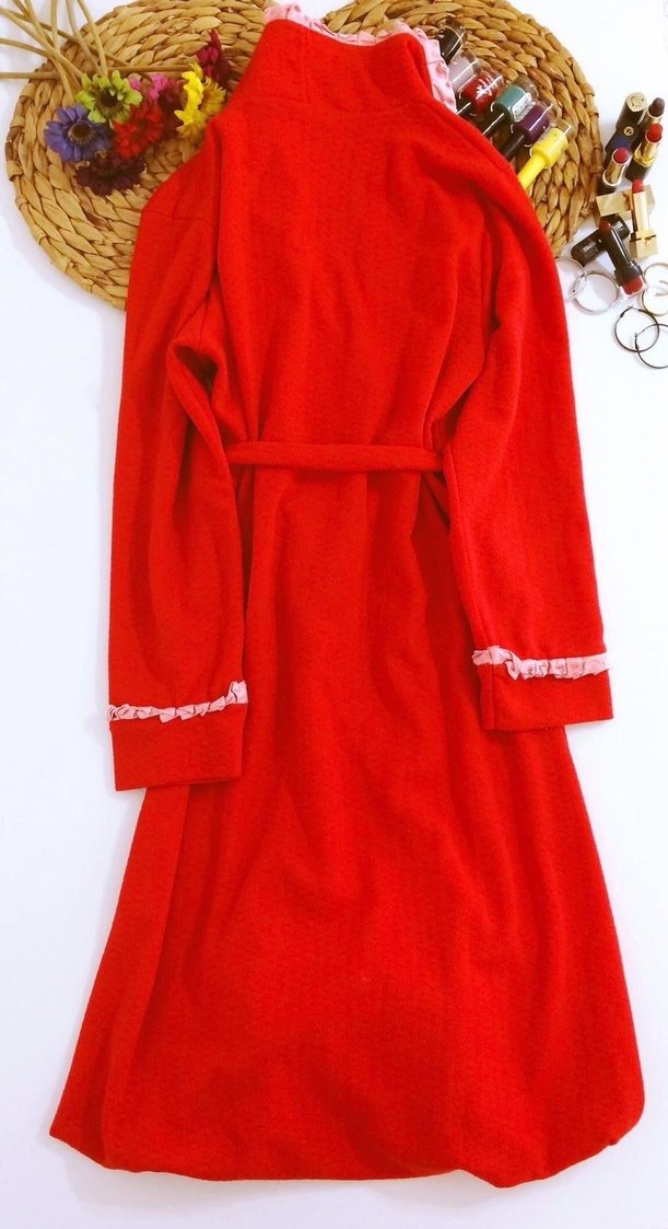 (42) KIRMIZI SATEN FİYONK DETAYLI ŞIK SPOR PAMUK UZUN SABAHLIK - Görsel 5