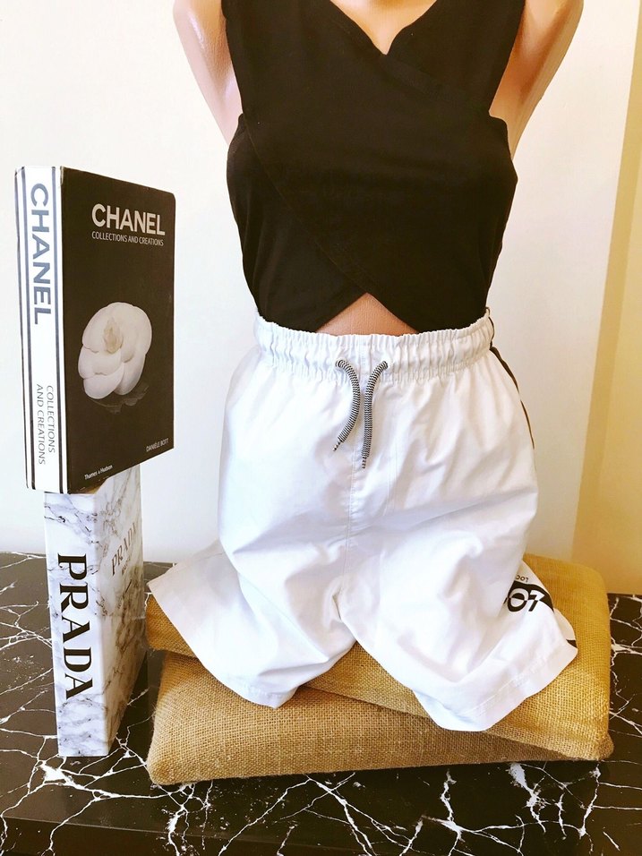 (L) BEYAZ DESENLİ BEL LASTİKLİ CEPLİ ŞIK SPOR UNISEX DENİZ ŞORT - Görsel 4