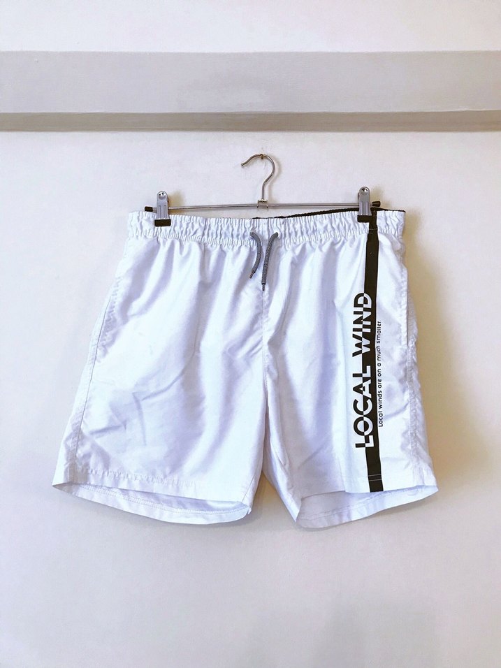 (L) BEYAZ DESENLİ BEL LASTİKLİ CEPLİ ŞIK SPOR UNISEX DENİZ ŞORT - Görsel 2