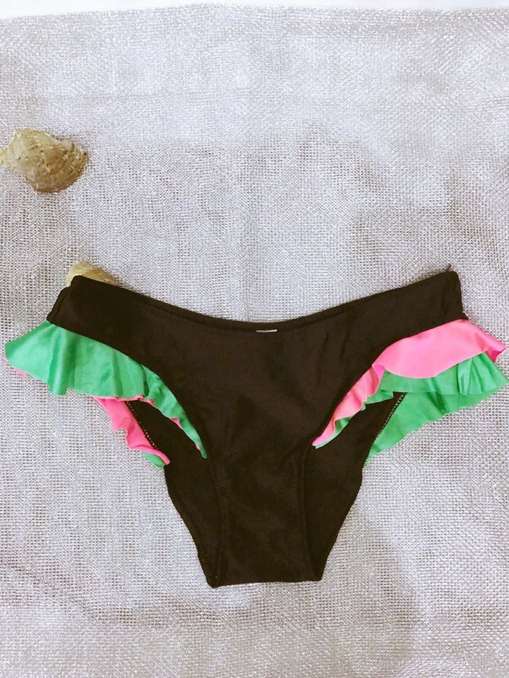 (42) SİYAH NEON RENKLİ FIRFIR DETAYLI ŞIK SPOR BİKİNİ TAKIMI - Görsel 4