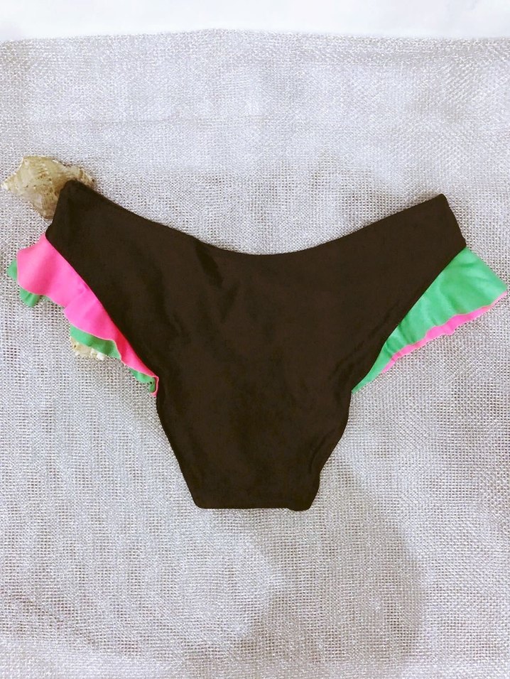 (42) SİYAH NEON RENKLİ FIRFIR DETAYLI ŞIK SPOR BİKİNİ TAKIMI - Görsel 5