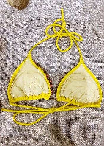 (40) SARI BONCUK İŞLEMELİ YAN BAĞLAMALI ŞIK SPOR BİKİNİ TAKIMI - Görsel 4