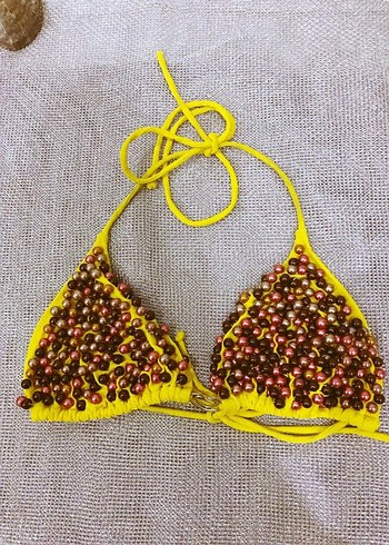 (40) SARI BONCUK İŞLEMELİ YAN BAĞLAMALI ŞIK SPOR BİKİNİ TAKIMI - Görsel 3