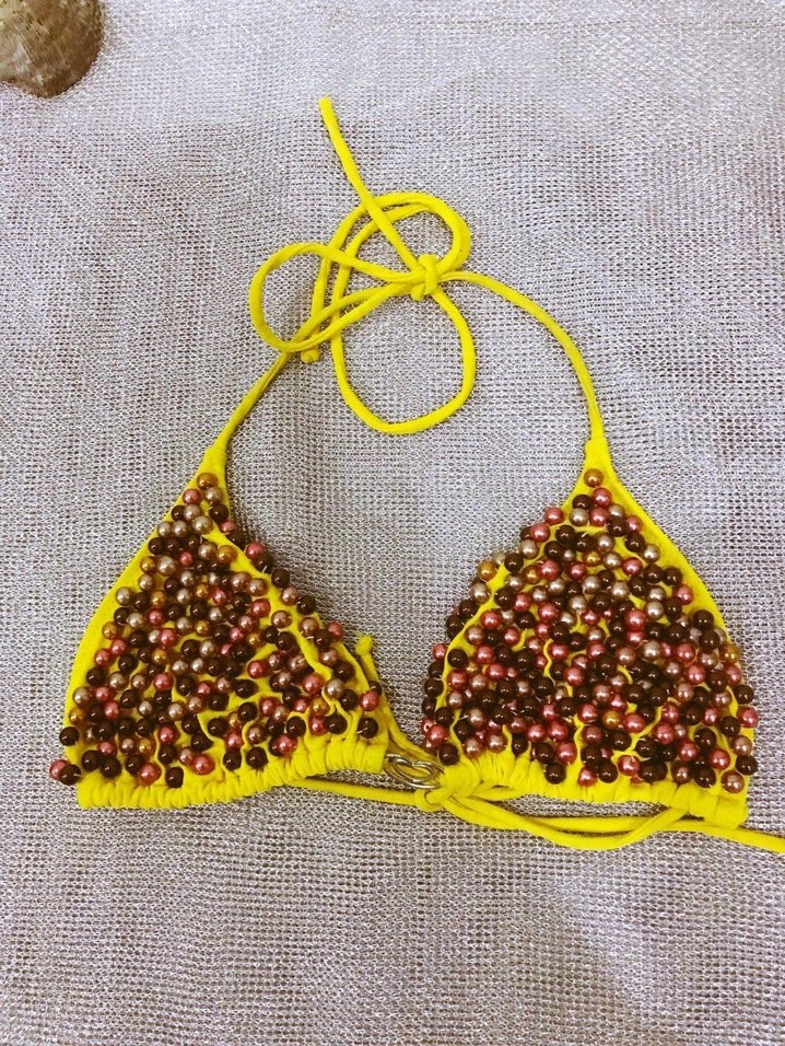 (40) SARI BONCUK İŞLEMELİ YAN BAĞLAMALI ŞIK SPOR BİKİNİ TAKIMI - Görsel 3