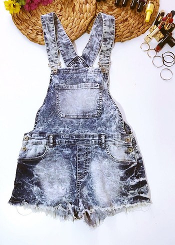 (M) MAVİ TAŞLANMIŞ CEP DETAY ŞIK SPOR TİWİL DENIM KOT ŞORT TULUM - Görsel 4