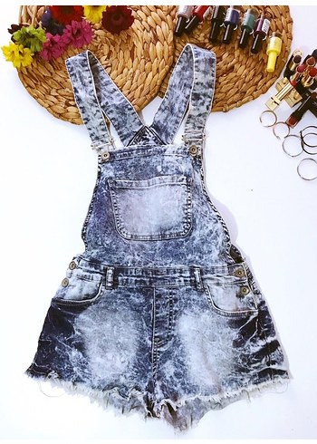 (M) MAVİ TAŞLANMIŞ CEP DETAY ŞIK SPOR TİWİL DENIM KOT ŞORT TULUM - Görsel 2