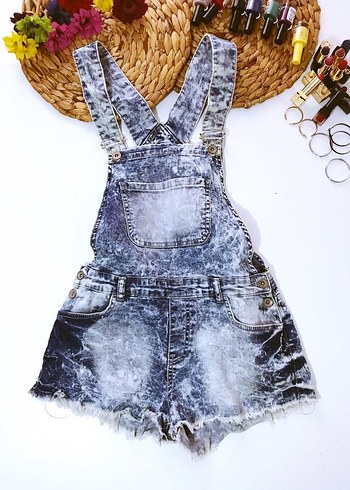 (M) MAVİ TAŞLANMIŞ CEP DETAY ŞIK SPOR TİWİL DENIM KOT ŞORT TULUM - Görsel 3