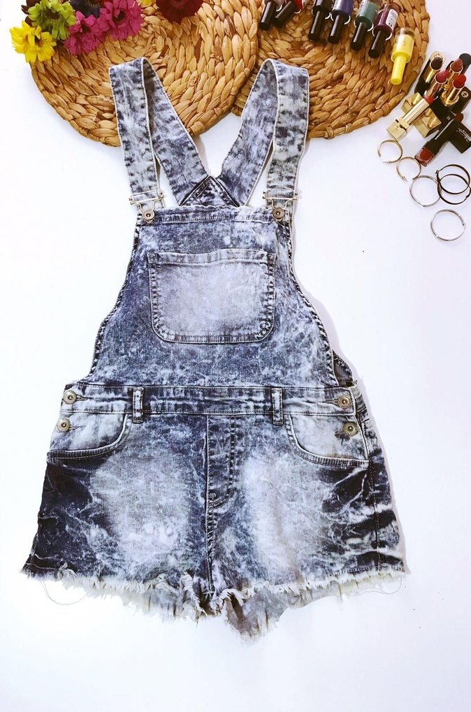 (M) MAVİ TAŞLANMIŞ CEP DETAY ŞIK SPOR TİWİL DENIM KOT ŞORT TULUM - Görsel 4