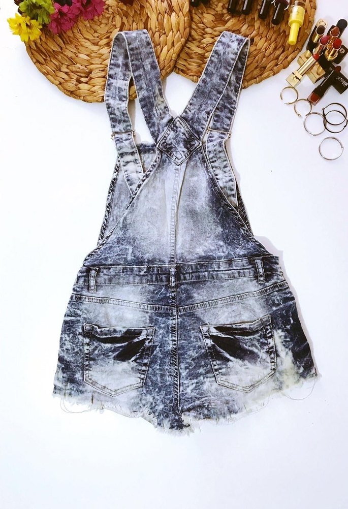 (M) MAVİ TAŞLANMIŞ CEP DETAY ŞIK SPOR TİWİL DENIM KOT ŞORT TULUM - Görsel 5