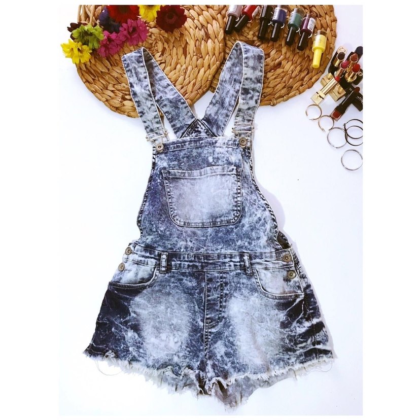 (M) MAVİ TAŞLANMIŞ CEP DETAY ŞIK SPOR TİWİL DENIM KOT ŞORT TULUM - Görsel 2