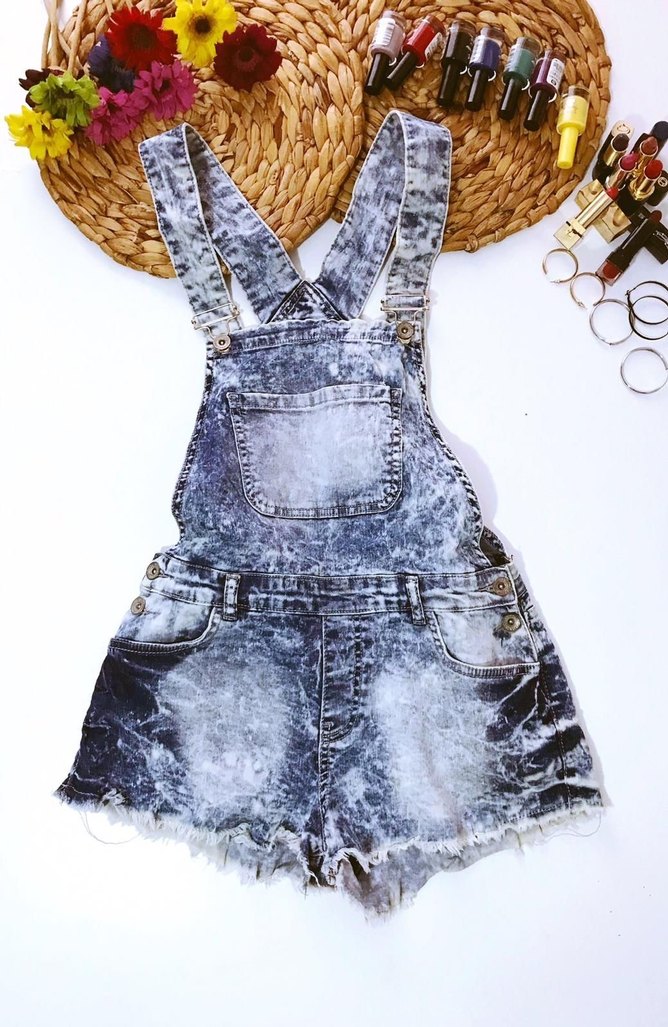 (M) MAVİ TAŞLANMIŞ CEP DETAY ŞIK SPOR TİWİL DENIM KOT ŞORT TULUM - Görsel 3