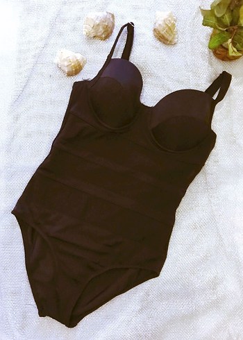 (M) SİYAH DESTEKLİ TÜL TASARIMLI ŞIK SPOR BASIC  SRTAPPY MAYO - Görsel 2