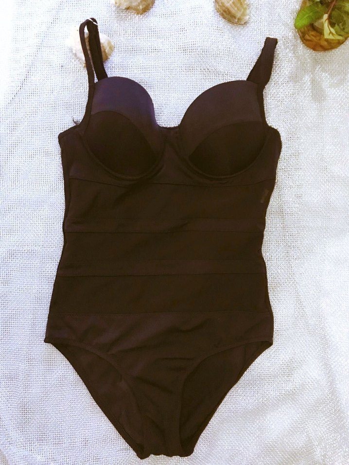 (M) SİYAH DESTEKLİ TÜL TASARIMLI ŞIK SPOR BASIC  SRTAPPY MAYO - Görsel 3