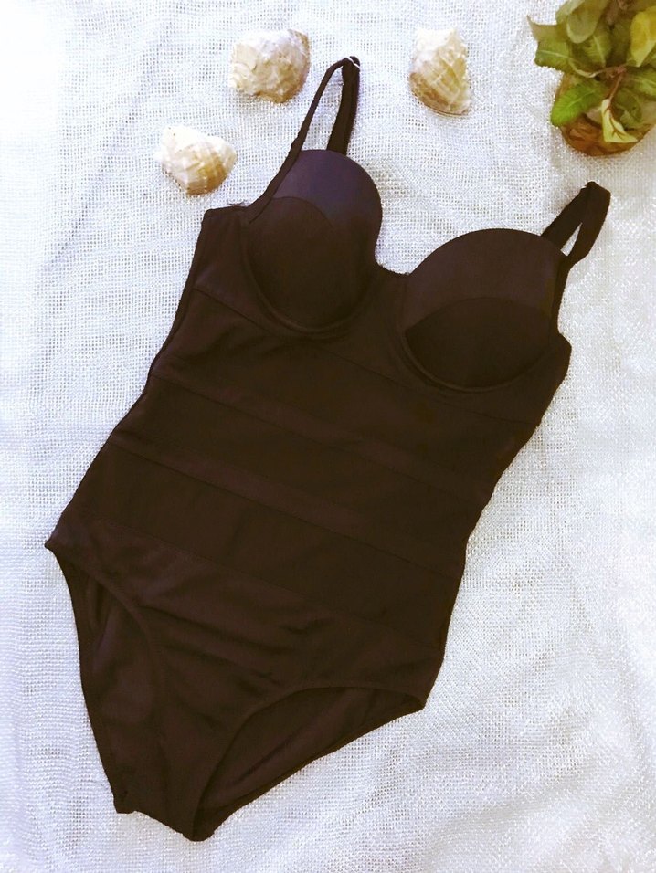 (M) SİYAH DESTEKLİ TÜL TASARIMLI ŞIK SPOR BASIC  SRTAPPY MAYO - Görsel 2