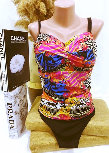 (42) SİYAH DESENLİ DRAPE TASARIMLI ŞIK SPOR BASIC SRTAPPY MAYO - Görsel 6