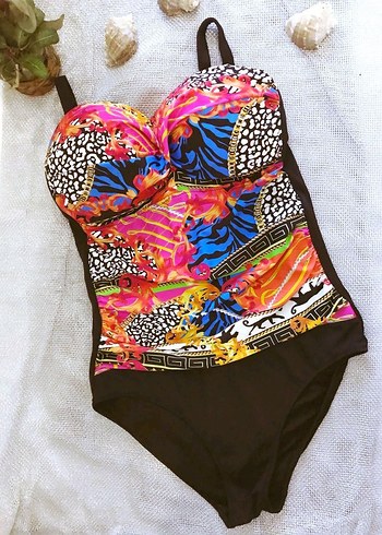 (42) SİYAH DESENLİ DRAPE TASARIMLI ŞIK SPOR BASIC SRTAPPY MAYO - Görsel 5