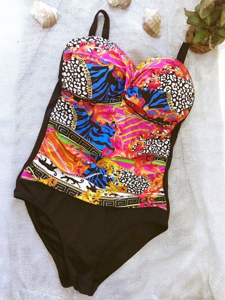 (42) SİYAH DESENLİ DRAPE TASARIMLI ŞIK SPOR BASIC SRTAPPY MAYO - Görsel 2