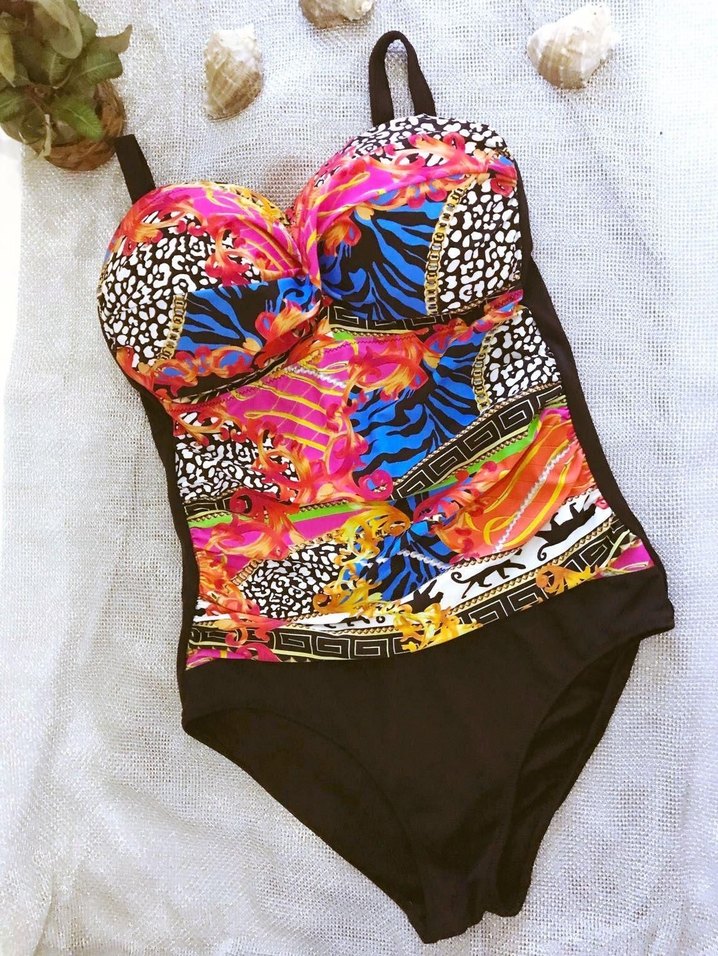 (42) SİYAH DESENLİ DRAPE TASARIMLI ŞIK SPOR BASIC SRTAPPY MAYO - Görsel 5